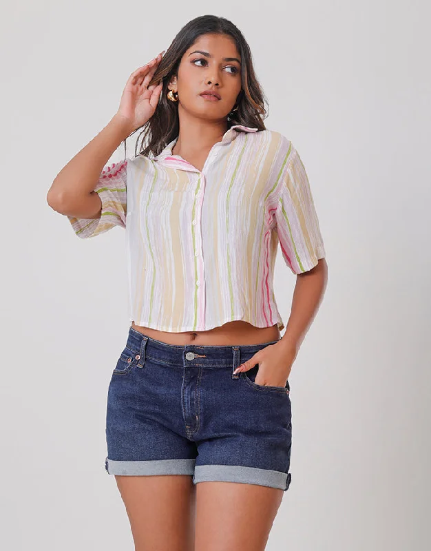 women's tops for those who want to make a bold fashion statement with their choice of topsStriped Button-Tie Front Crop Shirt