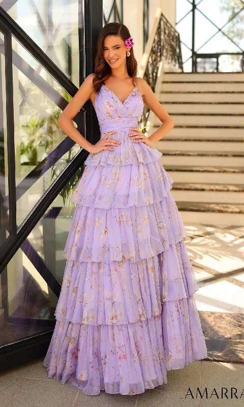 Casual Chic DressAmarra Lilac Long Ruffled A-Line Prom Dress 88881