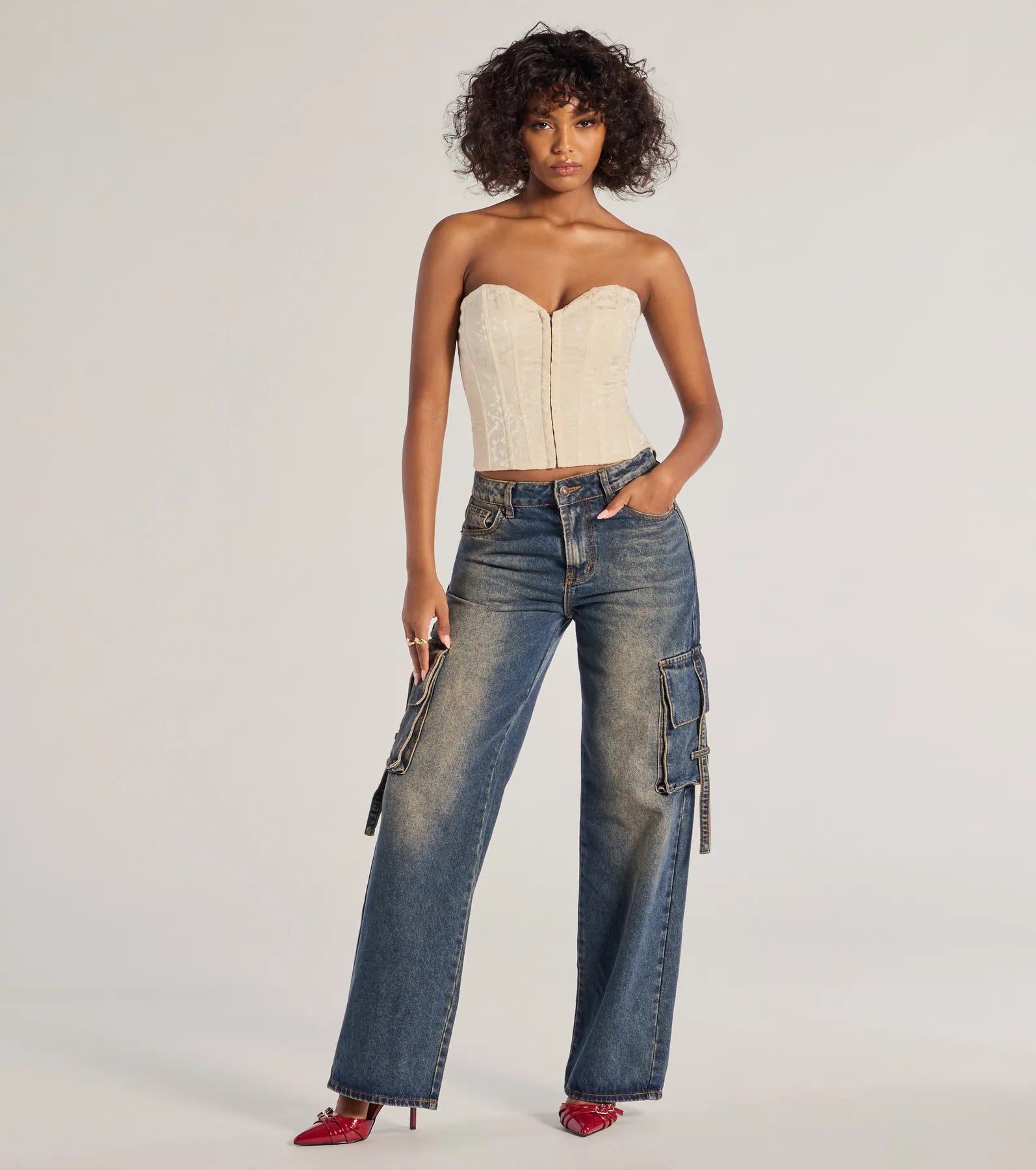 women's bootcut denim jeansTrendsetter High-Rise Wide-Leg Cargo Jeans