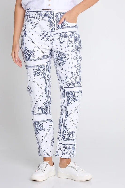 women's cargo pantsDana Bengaline Capri Pants - Blue Paisley