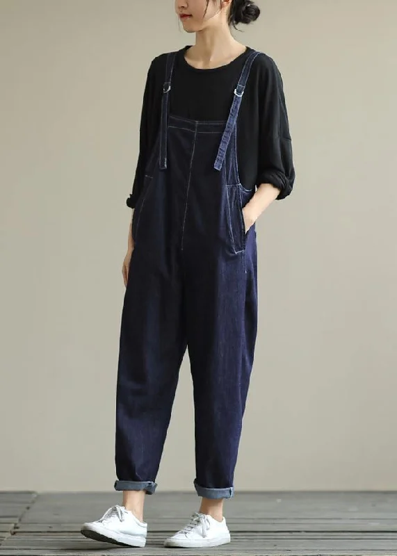 Literary loose denim plus size suspenders adjustable casual cropped trousers