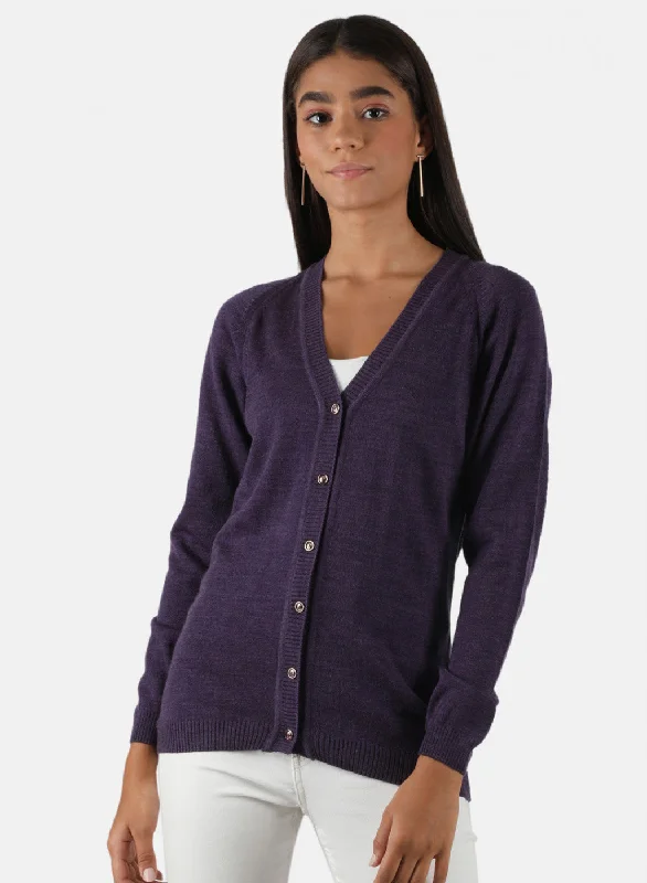 Fashionable Luxurious Chunky SweatersWomen Purple Solid Cardigan