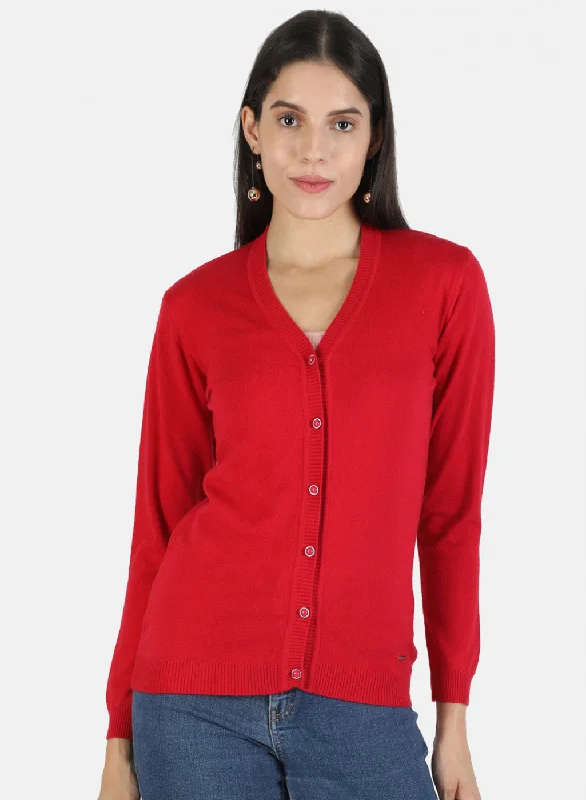 Trendy Vintage Flannel SweatersWomen Red Solid Cardigan