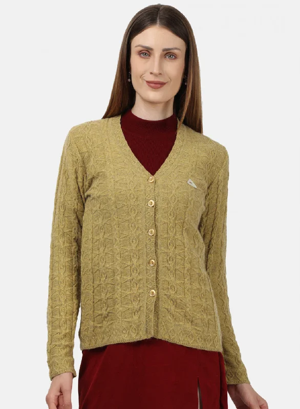 Affordable Women's SweatersWomen Light Yellow Self Design Cardigan