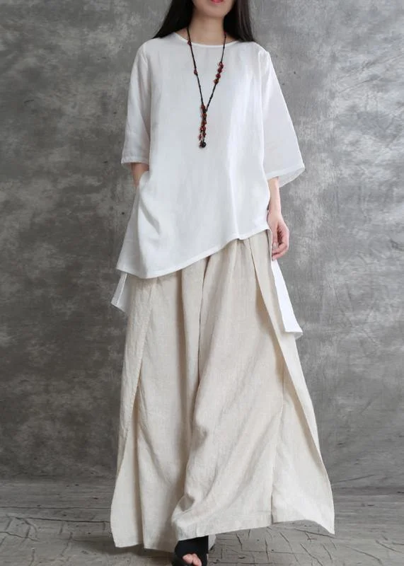 women's warm pantsSimple two-piece female summer loose loose white shirt wide-leg pants