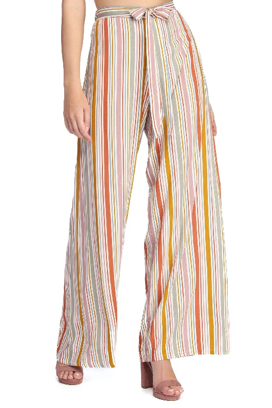 women's polyester pantsSet Me Up In Stripes Flared Pants