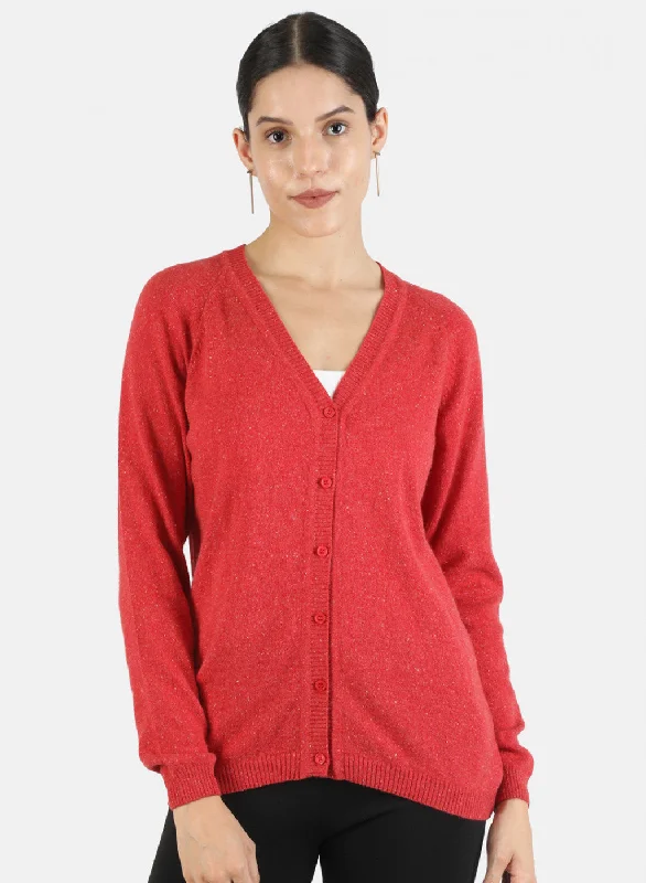 Soft SweatersWomen Red Solid Cardigan