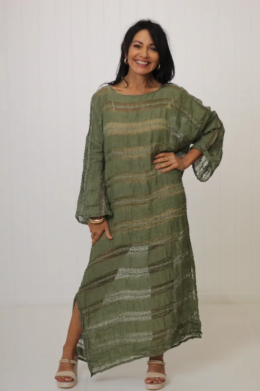 women's glam dressesPositano Maxi Sleeved Raw Stripe