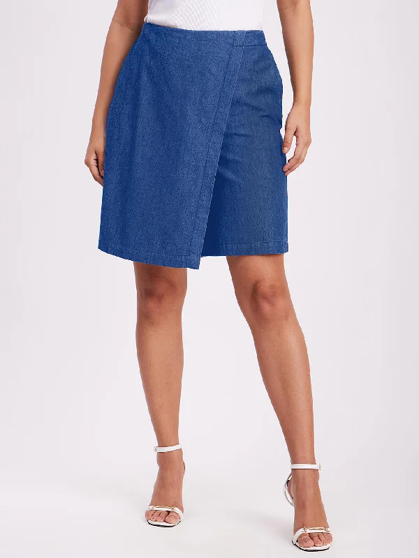 Overlap Denim Skorts - Navy Blue