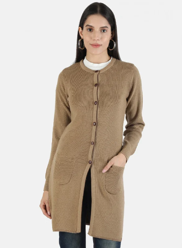 Extra-Large Flannel-Lined SweatersWomen Brown Self Cardigan