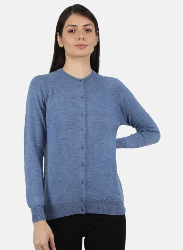 Comfortable Dressy SweatersWomen Blue Solid Cardigan