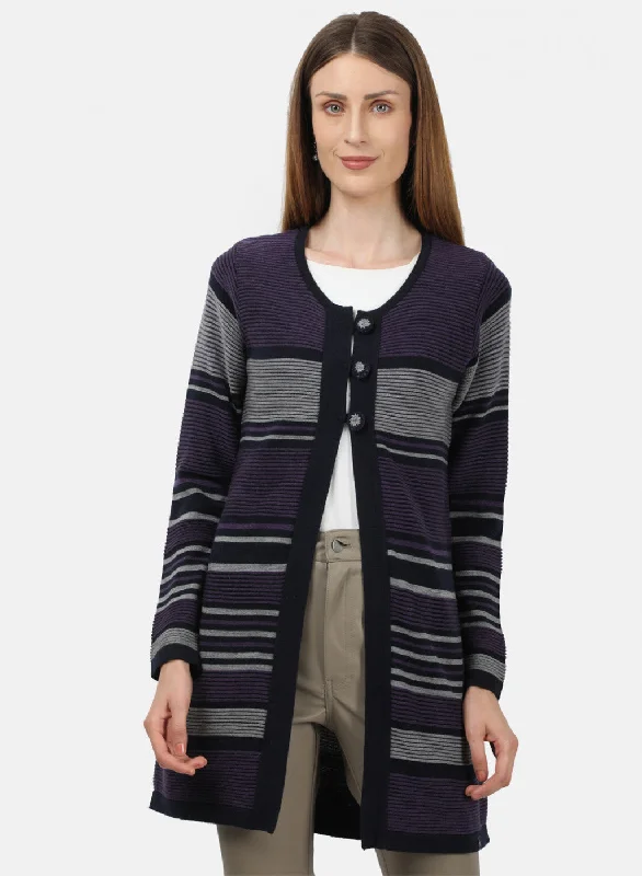 Fitted Cashmere SweatersWomen Purple Solid Cardigan