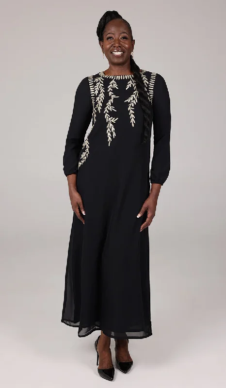 women's floral dressesNawal Modest Long Formal Gold Embellished Maxi Dress - Black - Final Sale