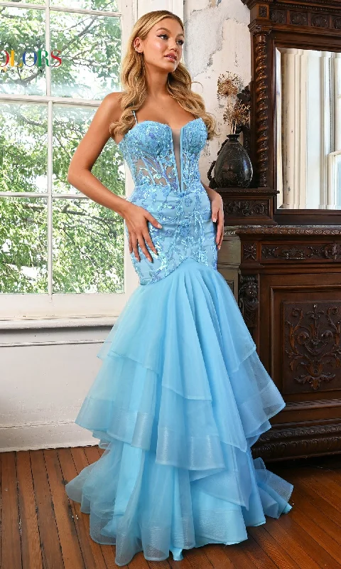 Peter Pan Collar DressSequin Sheer-Corset Long Mermaid Prom Dress 3212