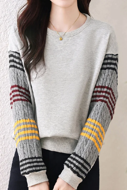 women's tops for those who love to experiment with fashionRound Neck Stripe Contrast Sweatshirt