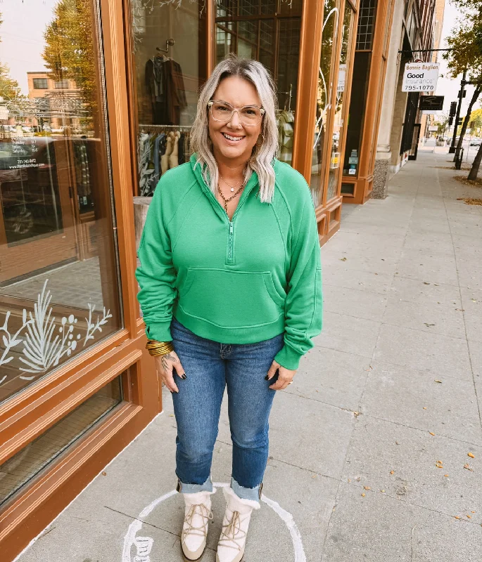 women's tops with cinched waistsRae Green Quarter Zip Pullover Sweatshirt