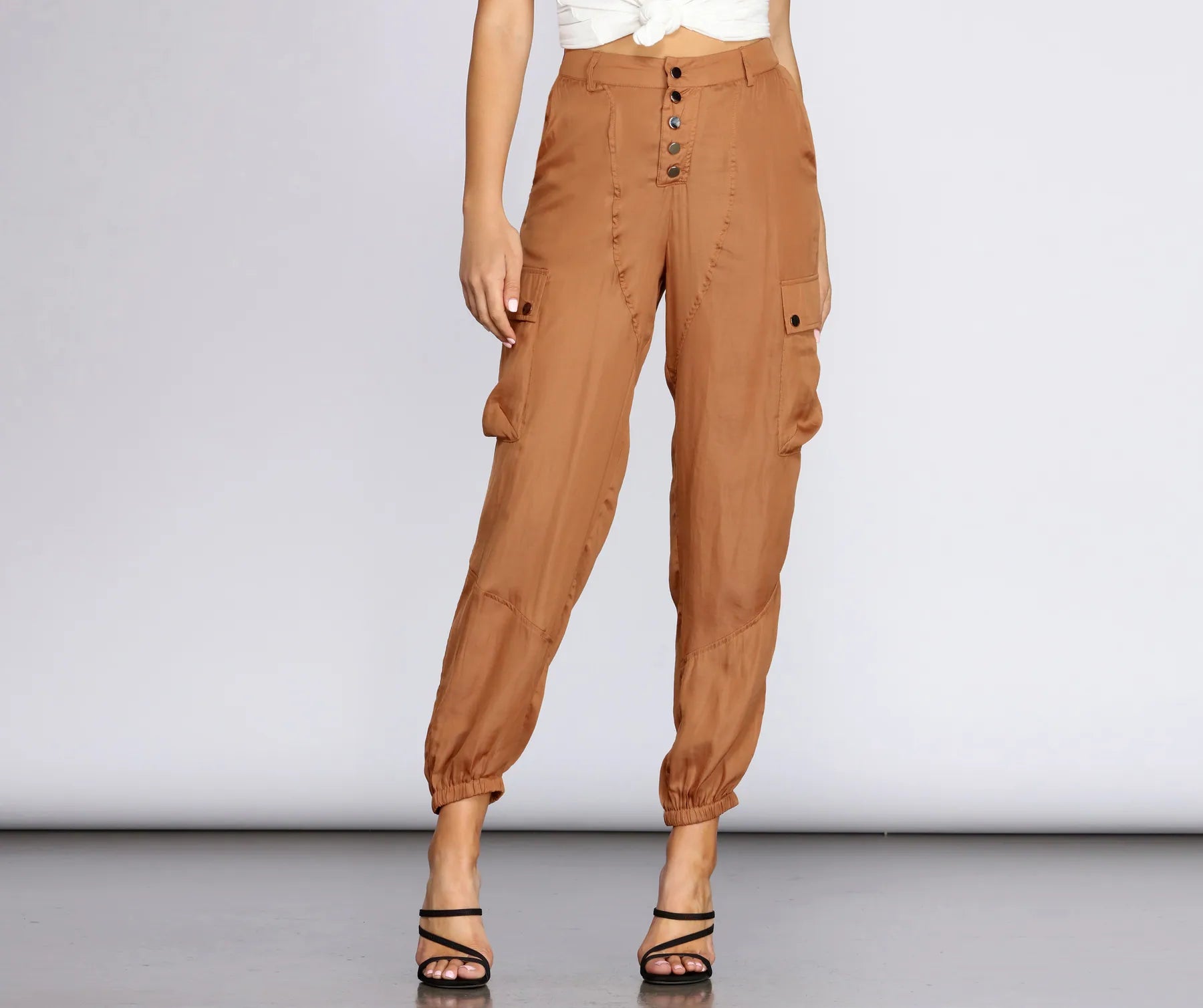 women's drawstring pantsButton Down Cargo Pants