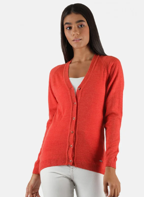 Soft Thick Cashmere SweatersWomen Orange Solid Cardigan