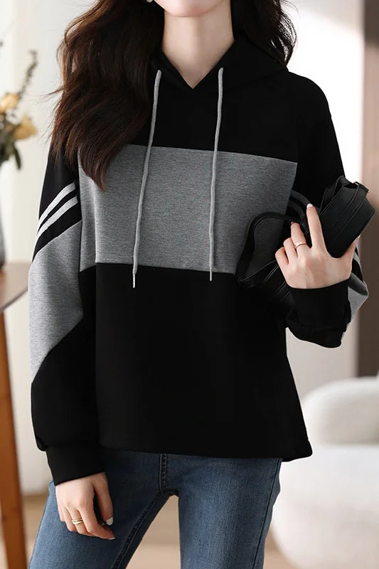 women's tops for summer festivalsStriped color-blocked hooded sweatshirt