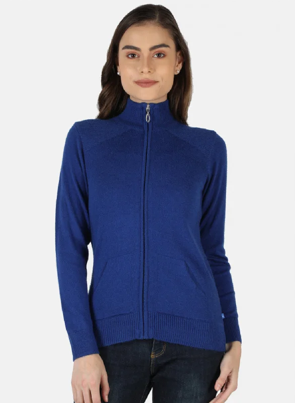 Discounted High-Quality Wool SweatersWomen Blue Solid Cardigan