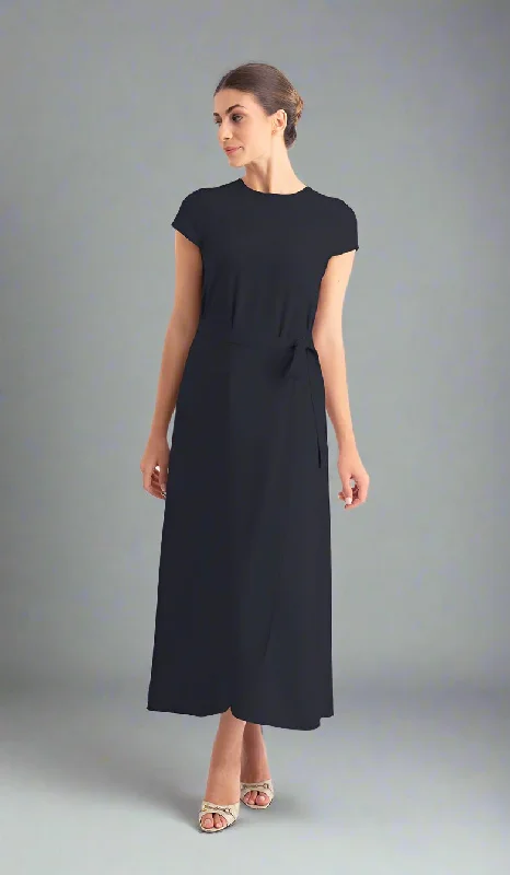 women's ball gown dressesSebil Modest Long Wrap Front Maxi Dress - Black - Final Sale