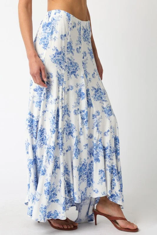 women's versatile dressesLana High Waist Ruffle Floral Print Maxi Skirt Blue