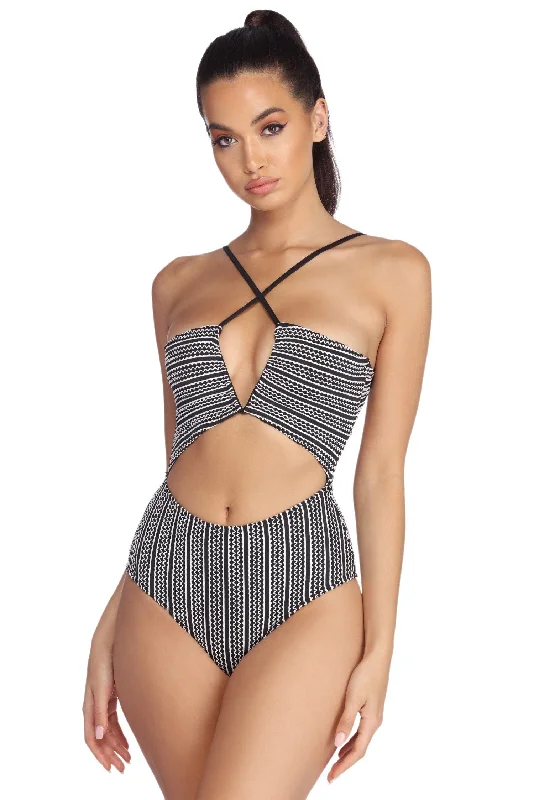 Monokini with Cut-Outs FemaleStunning Stripes Swimsuit