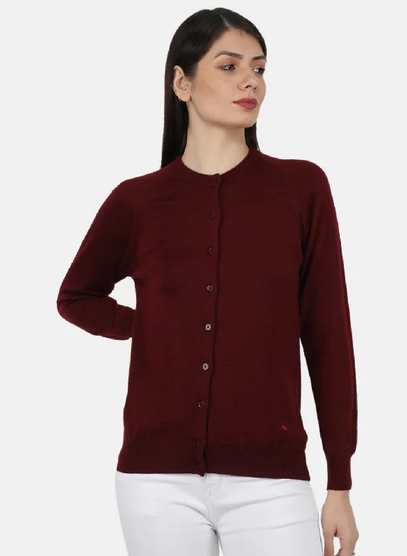 Fitted Cashmere SweatersWomen Maroon Solid Cardigan