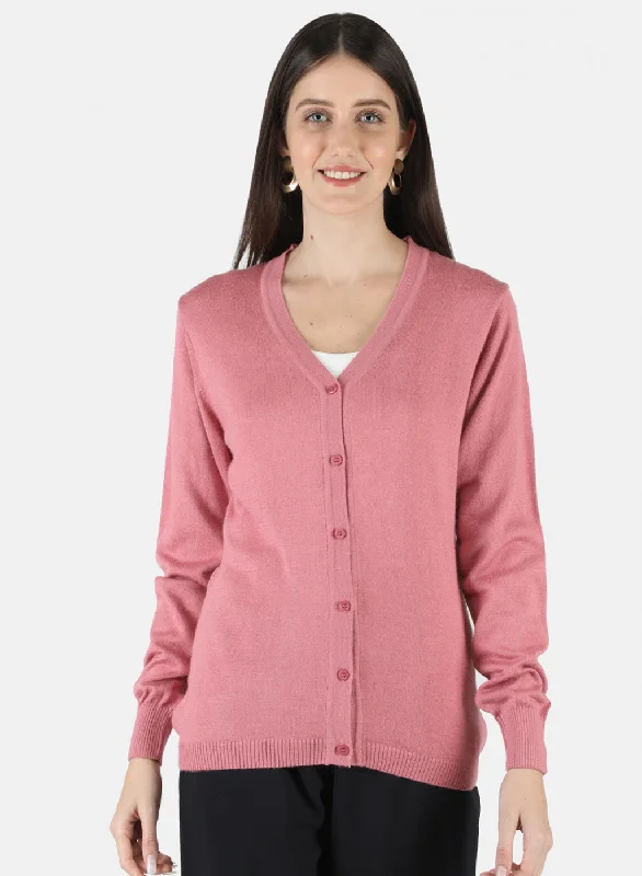 Fitted Cashmere SweatersWomen Pink Solid Cardigan