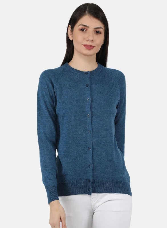 Luxurious Chunky SweatersWomen Blue Solid Cardigan