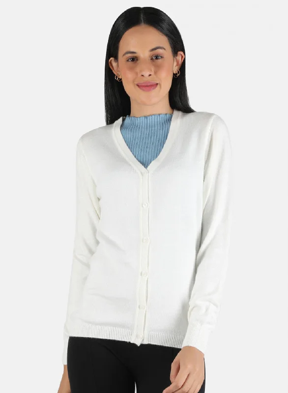 Comfortable SweatersWomen White Solid Cardigan