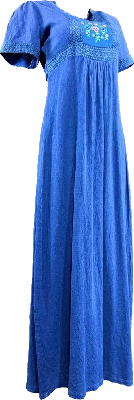 women's hourglass figure dresses70s Embroidered Blue Gauze Maxi Dress   s/m