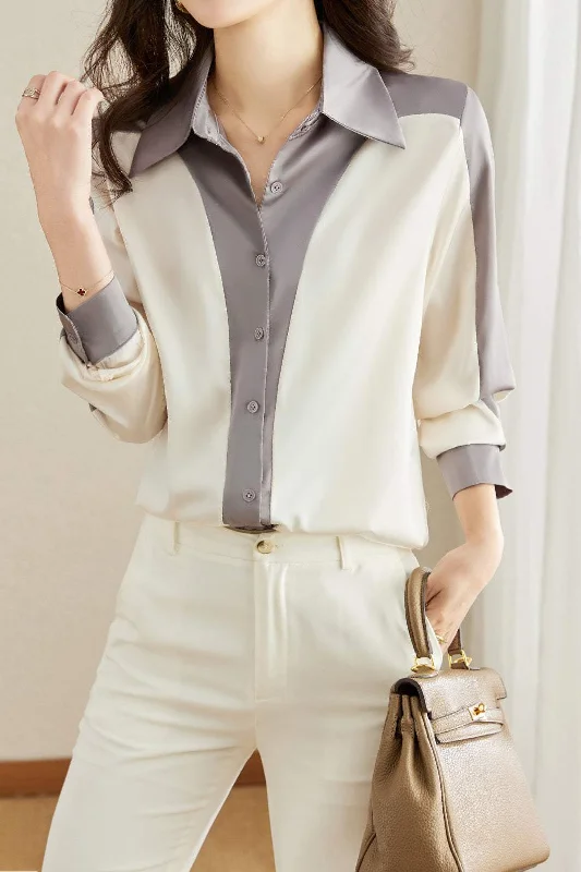 women's tops for those who appreciate subtle and muted tonesBi-Color Elegant Satin Shirt