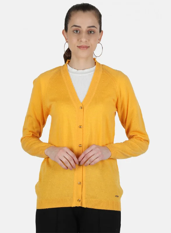 Flannel Patterned Cashmere SweatersWomen Yellow Solid Cardigan