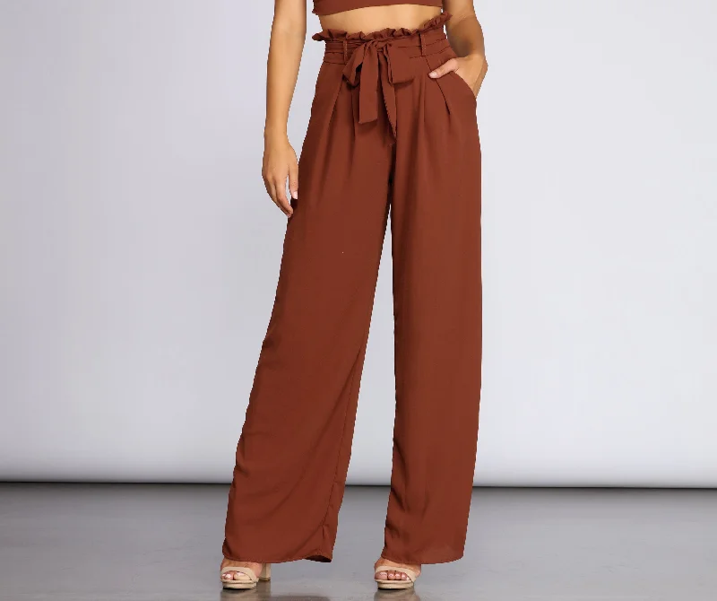 women's formal pantsRuffle Trim High-Waist Pants