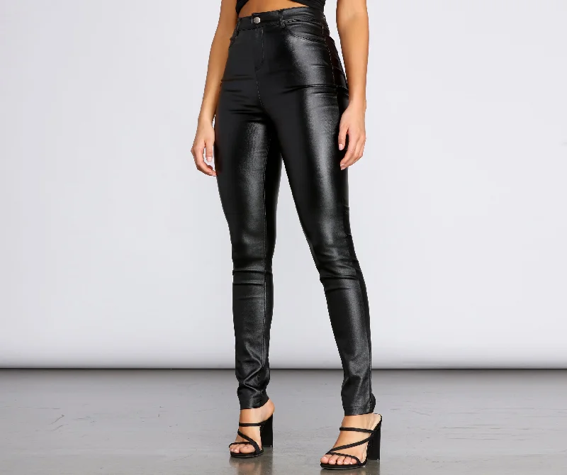 women's timeless pantsHigh Waist Faux Leather Skinny Pants