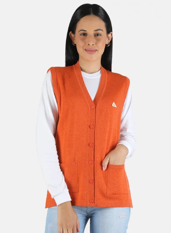 Plus-Size SweatersWomen Orange Solid Cardigan