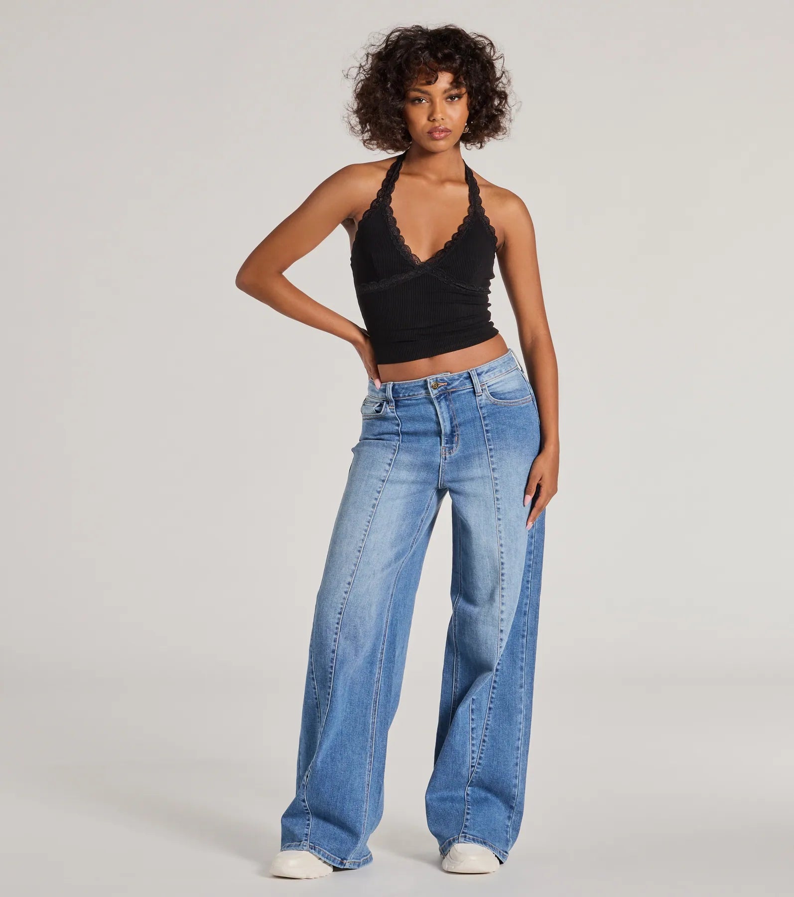 women's high-ankle denim jeansHot Shot High-Rise Wide-Leg Denim Jeans