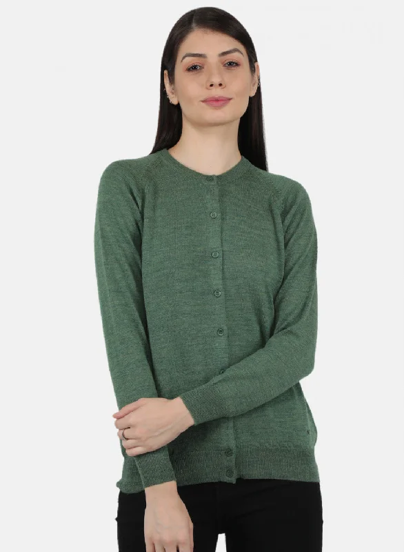 Stylish Flannel SweatersWomen Green Solid Cardigan