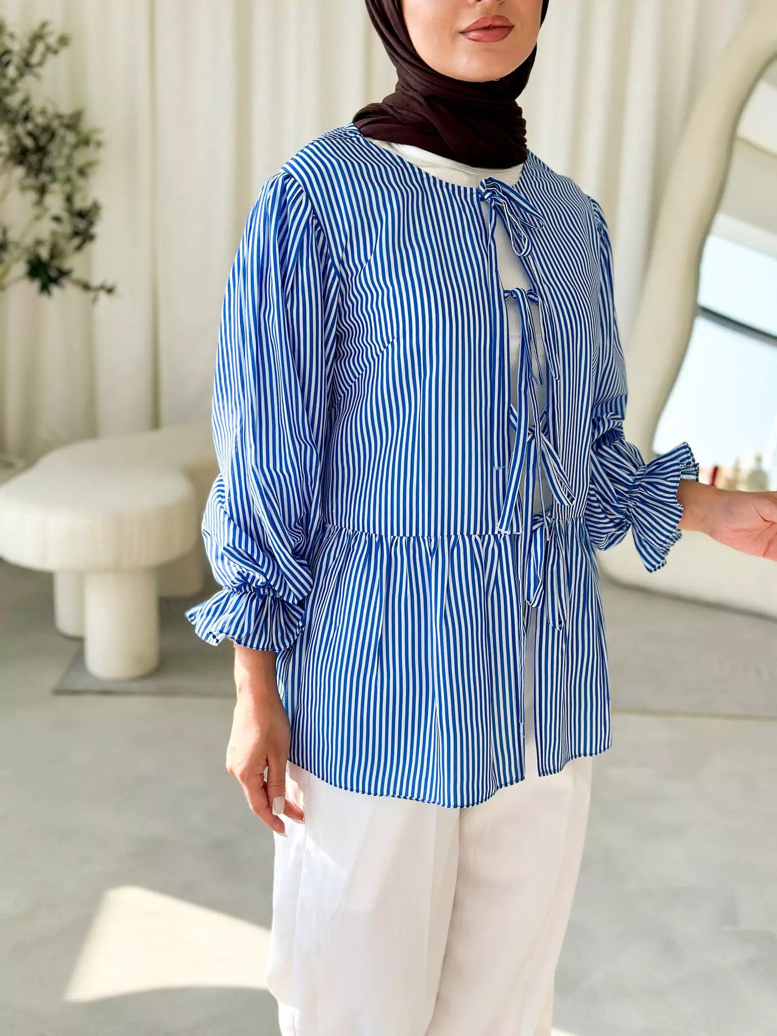 women's tops made from cottonBlue Coquette Stripes Shirt