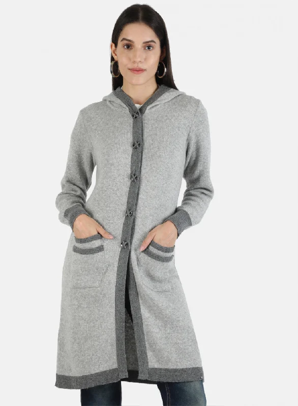 Luxurious Oversized Cardigan SweatersWomen Grey Self Cardigan