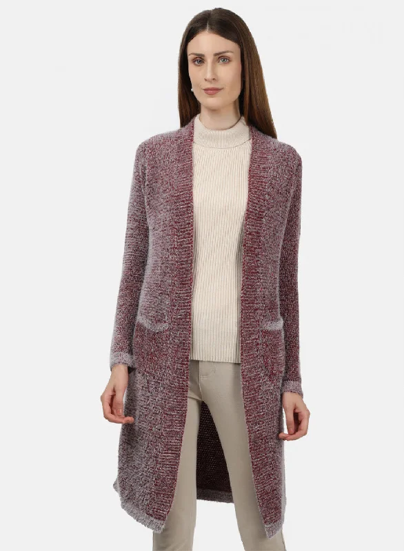 Casual SweatersWomen Maroon Solid Cardigan