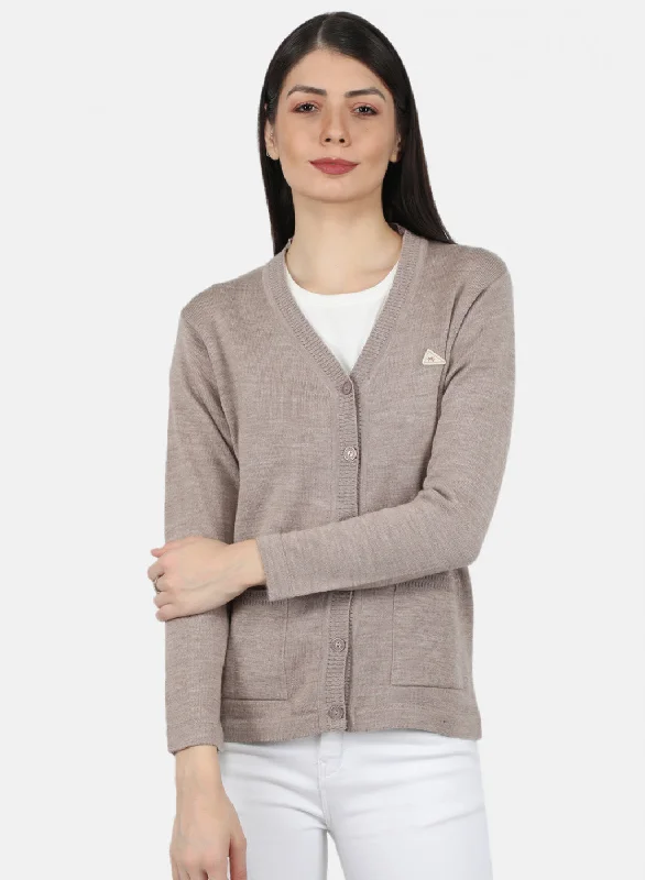 Men's SweatersWomen Beige Solid Cardigan