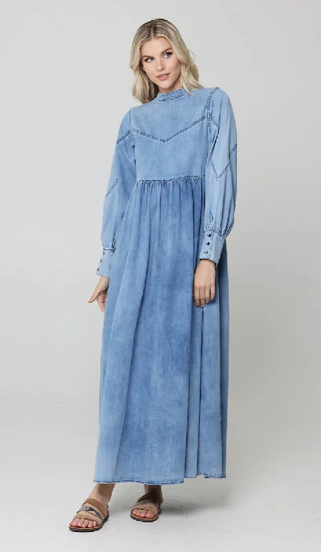 women's empire waist dressesAla Modest Long Soft Maxi Dress - Denim