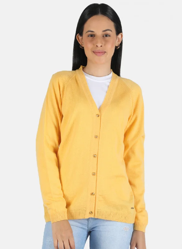 Quick-Dry SweatersWomen Yellow Solid Cardigan