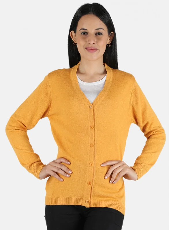 Cozy Custom Embellished SweatersWomen Yellow Solid Cardigan