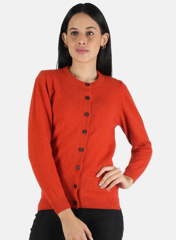 Luxurious Chunky SweatersWomen Orange Solid Cardigan