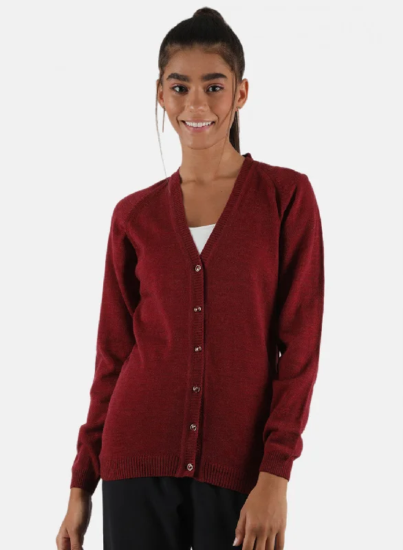 Flannel Patterned Cashmere SweatersWomen Maroon Solid Cardigan