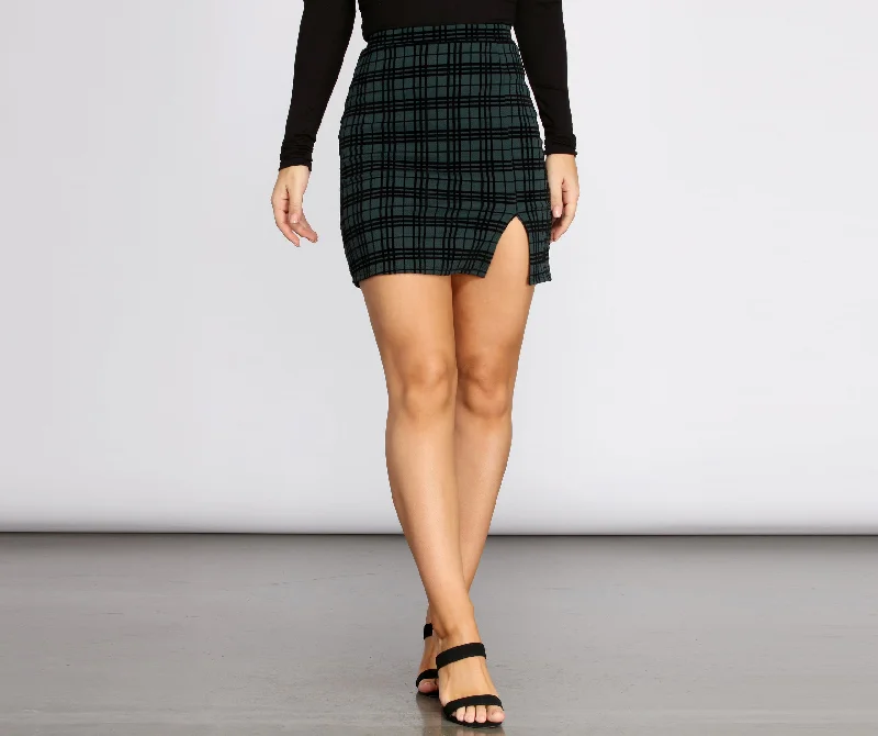 women's elastic waist skirtsWindow Pane Mini Skirt