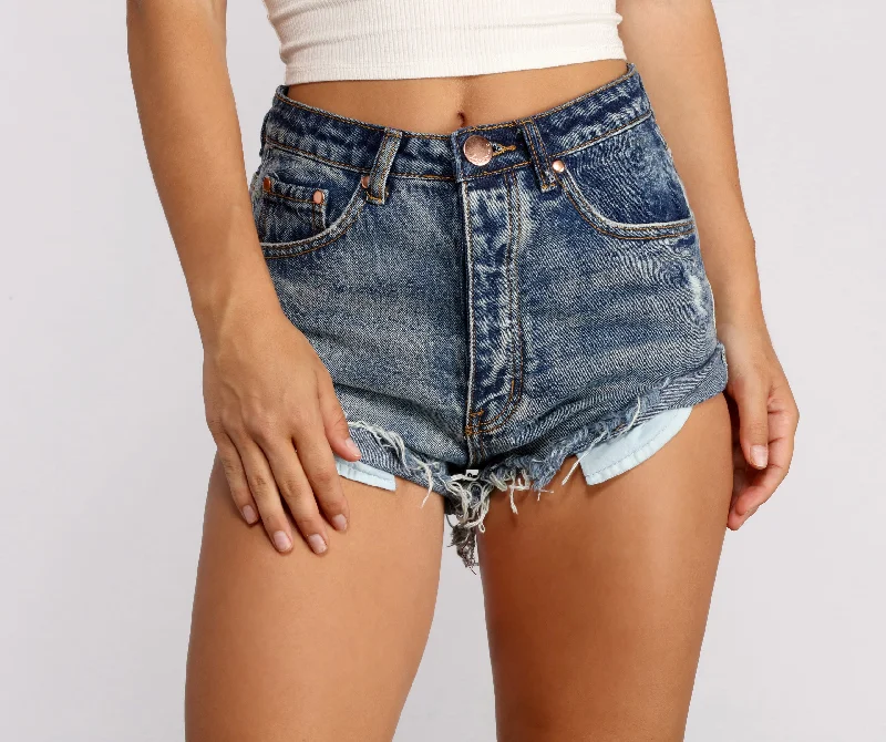 women's ripped shortsHigh Waist Roll Up Hem Denim Shorts